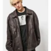 Vintage Brown Leather Oversized Jacket