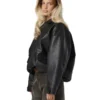 Womens Black Faux Leather Oversized Jacket