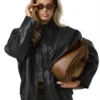 Womens Black Oversized Faux Leather Jacket