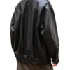 Womens Black Oversized loose-fit Leather Jacket