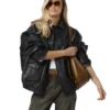Womens Oversized Faux Leather Jacket Black