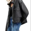 Yara Black Slouchy Leather Jacket Women's