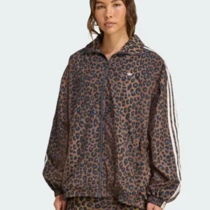 Adidas Leopard Firebird Oversized Track Jacket Brown