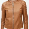 Brown Leather Jacket Maggie Q Ballard S01