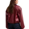 Bubble Hem Burgundy Leather Bomber Jacket