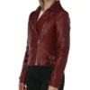 Burgundy Asymmetric Zipper Leather Jacket