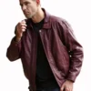 Burgundy Leather Brando Bomber Jacket For Men's