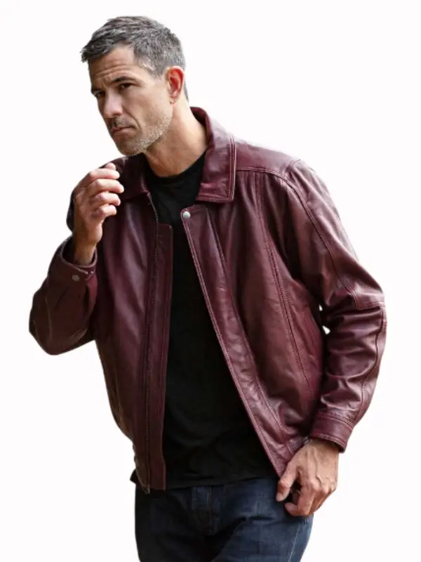 Burgundy Leather Brando Bomber Jacket For Men's