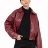 Burgundy Leather Short Jacket