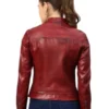 Burgundy Leather Women Cafe Racer Biker Jacket
