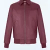Burgundy Shirt Collar Leather Jacket