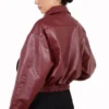 Burgundy vegan leather short jacket