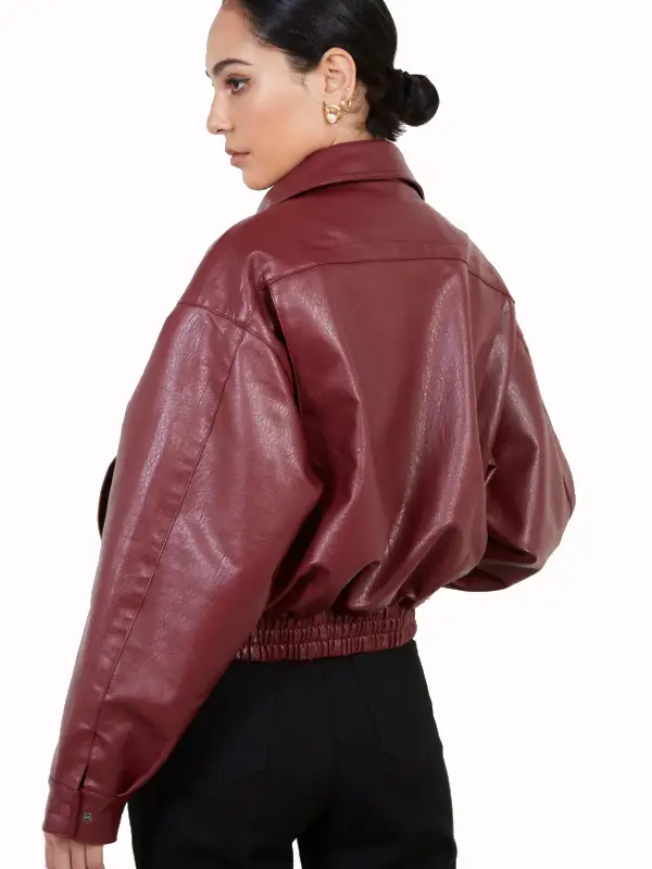 Burgundy vegan leather short jacket