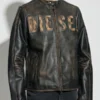 Diesel logo-embossed leather jacket