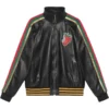 Gucci Black Leather Strawberry Patch Track Jacket