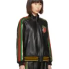 Gucci Strawberry Patch Black Leather Jacket