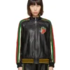 Gucci Strawberry Patch Leather Bomber Jacket