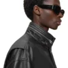Halton Funnel Collar Leather Jacket For Mens