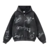 Inflation Graffiti Washed Zip-Up Hoodie Black