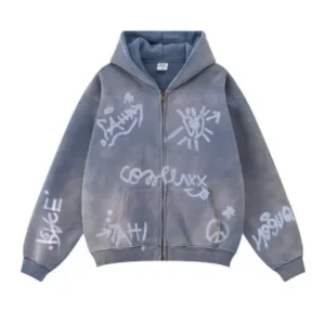 Inflation Graffiti Washed Zip-Up Hoodie Blue