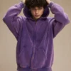 Inflation Washed Distressed Fleece Zip Up Hoodies Purple