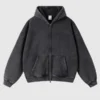 Inflation Washed Distressed Zip Up Hoodies Black