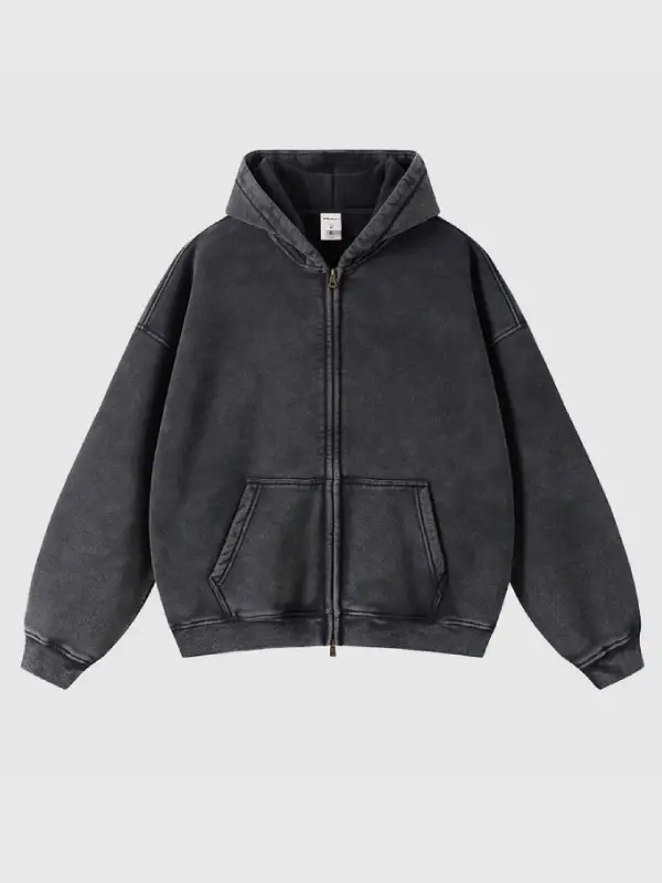 Inflation Washed Distressed Zip Up Hoodies Black