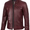 Vintage Effect Burgundy Leather Jacket