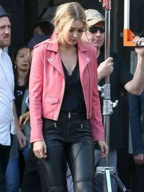 Leather Biker Jacket Gigi Hadid Pink