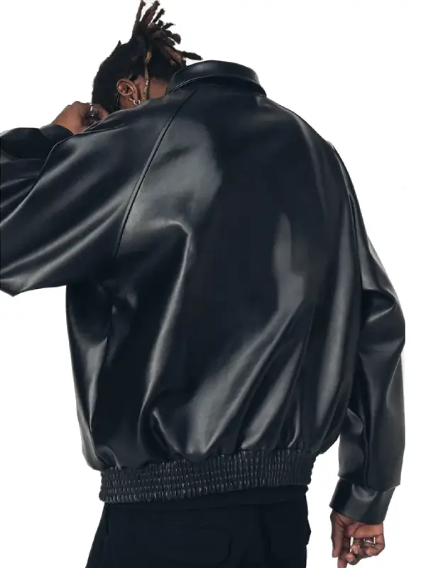 Mens Black Leather Raglan Sleeve Oversized Jacket