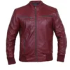 Mens Burgundy Leather Bomber Jacket