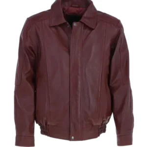 Men's Burgundy Leather Brando Bomber Jacket