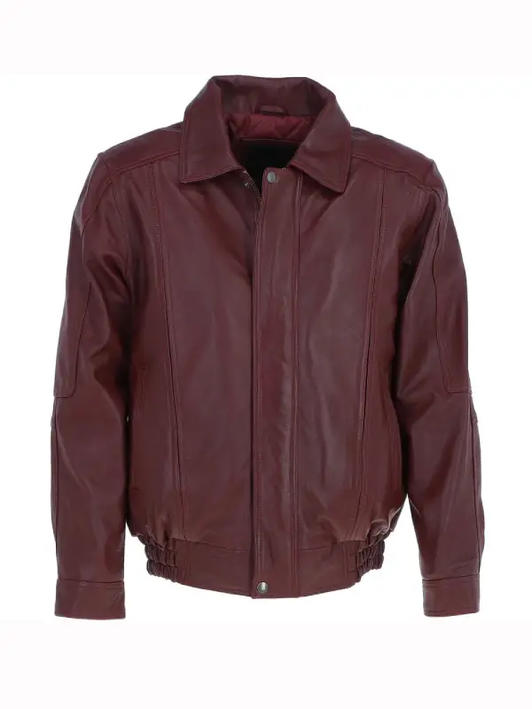 Men's Burgundy Leather Brando Bomber Jacket