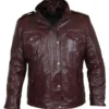 Mens Burgundy Leather Field Jacket
