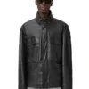 Mens Halton Funnel Collar Black Leather Jacket
