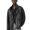 Mens Halton Funnel Collar Leather Jacket Black