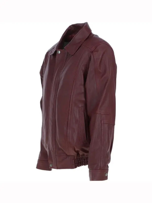 Men's Leather Brando Burgundy Bomber Jacket