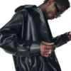 Mens Raglan Sleeve Oversized Black Leather Jacket