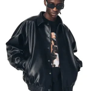 Mens Raglan Sleeve Oversized Leather Jacket