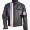 Mens Striped Biker Leather Jacket