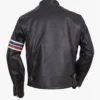 Mens Striped Black Leather Biker Jacket