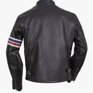 Mens Striped Black Leather Biker Jacket