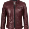 Vintage Effect Burgundy Leather Jacket