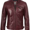Vintage Effect Burgundy Leather Jacket