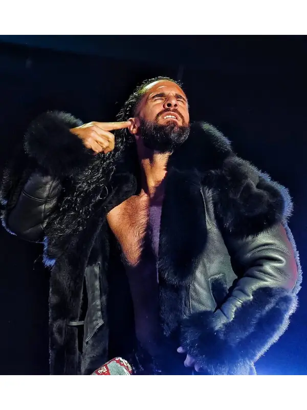 Monday Night Seth Rollins RAW Black Leather Shearling Jacket