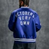 OVO x New Era x MLB Dodgers Blue Satin Varsity Jacket