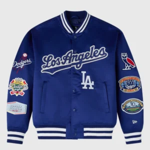 OVO x New Era x MLB Dodgers Varsity Jacket Blue
