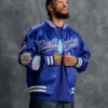 OVO x New Era x MLB Los Angeles Dodgers Satin Blue Varsity Jacket