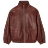 Oversized Brown Crocodile Leather Jacket