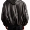 Oversized Padded Black Leather Hooded Bomber Jacket